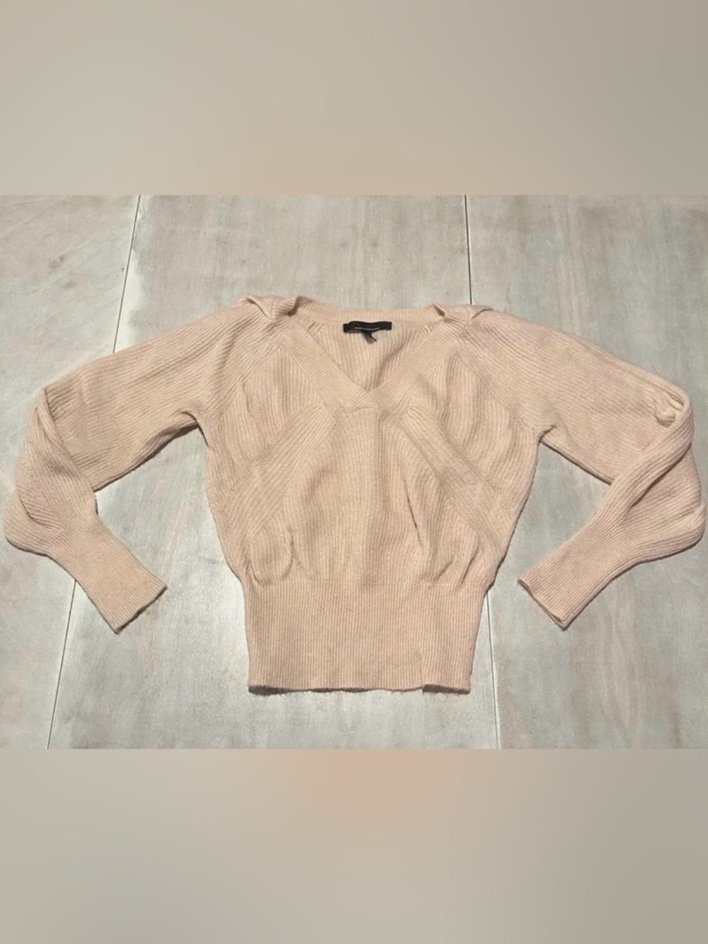 Super Soft WHBM Cable Knit V-Neck Sweater Light Nude Pink – Size S